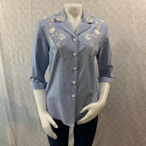 🌸Vintage Kathy Che Floral Embroidered Button Down Blouse🌸